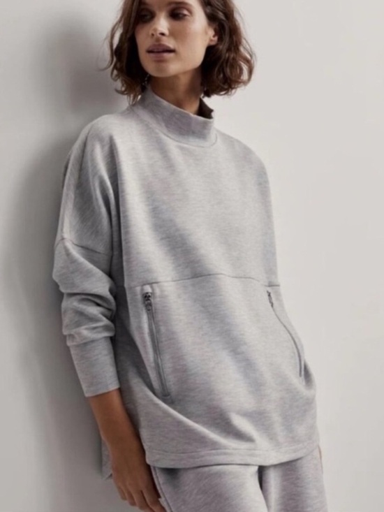 Varley Tops - Varley Paige Grey Heather Longline Mock Neck Sweatshirt Size Medium